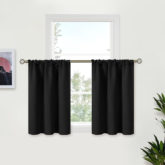 BGment Black Cafe Curtains 24 Inch Length 2 Panels by BGment
