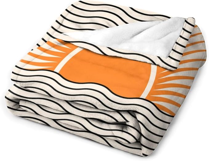 Abstract Sunset Throw Blanket, Boho Mid Century Geometric Minimalist Aesthetic - Image 3