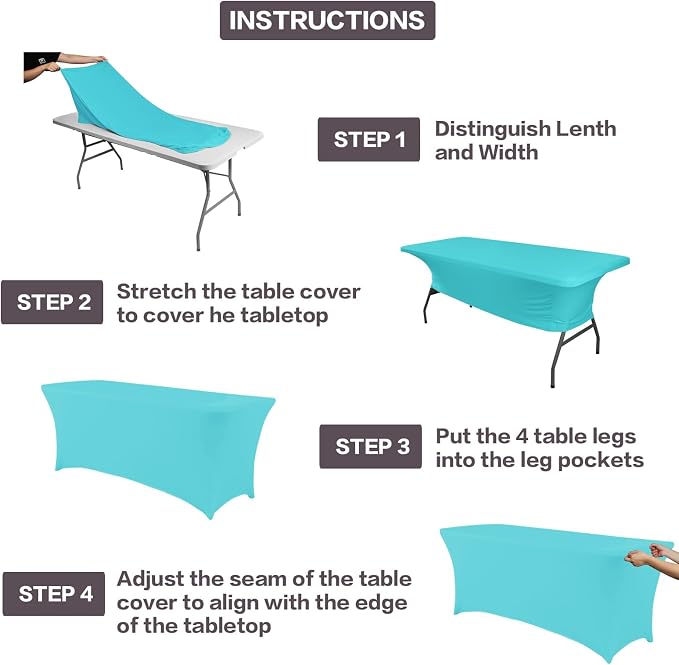 IVAPUPU 6FT Table Cloth for Rectangular Fitted Events Stretch Blue Mist Table - Image 4