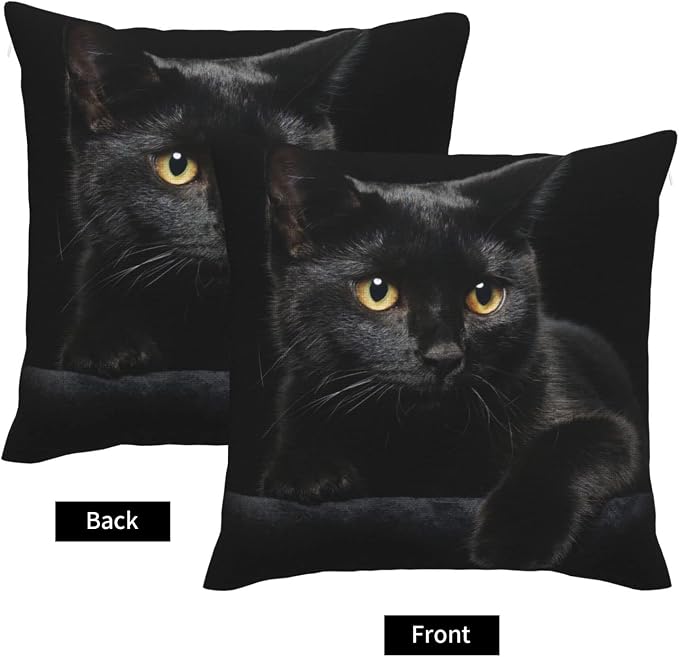 Black Cat Throw Pillow Covers Decorative Linen Pillow Cases Set of 2 Square - Image 3