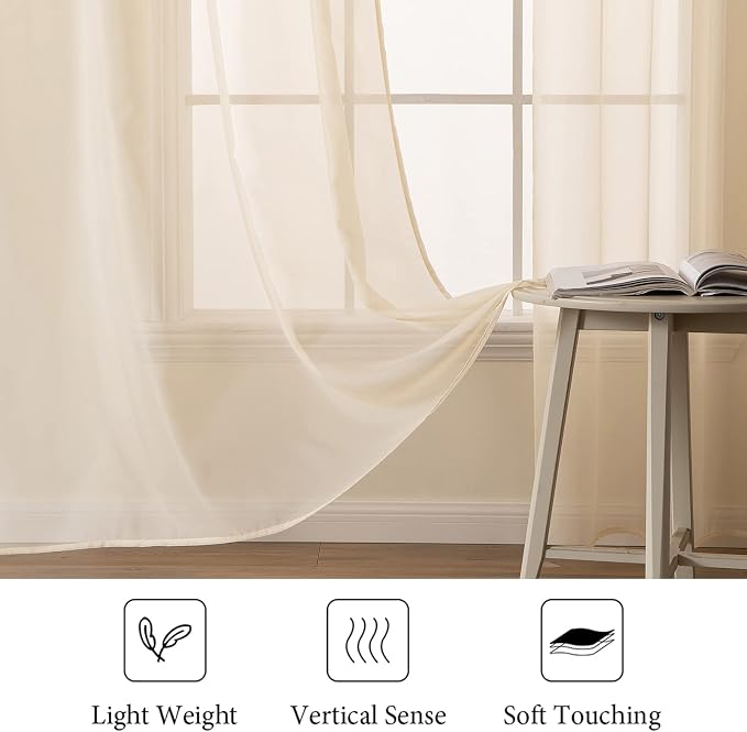 MIULEE Cream Beige Window Sheer Curtains - Image 4