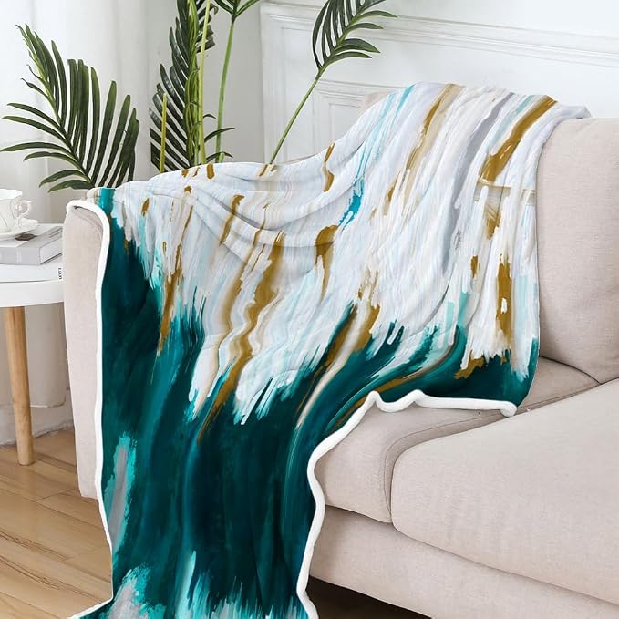 Abstract Ombre Throw Blankets, Modren Chic Art Oil Painting Cozy Warm Bed Couch - Image 4