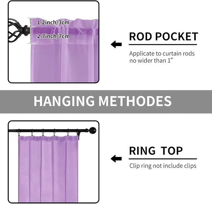 Sheer Curtains 84 Inches Long 2 Panels, Rod Pocket Short Curtain - Image 2