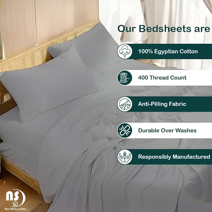 NON Sticky cotton Full Size Sleeper Sofa Sheets, 4 Piece Egyptian Cotton Bed - Image 2
