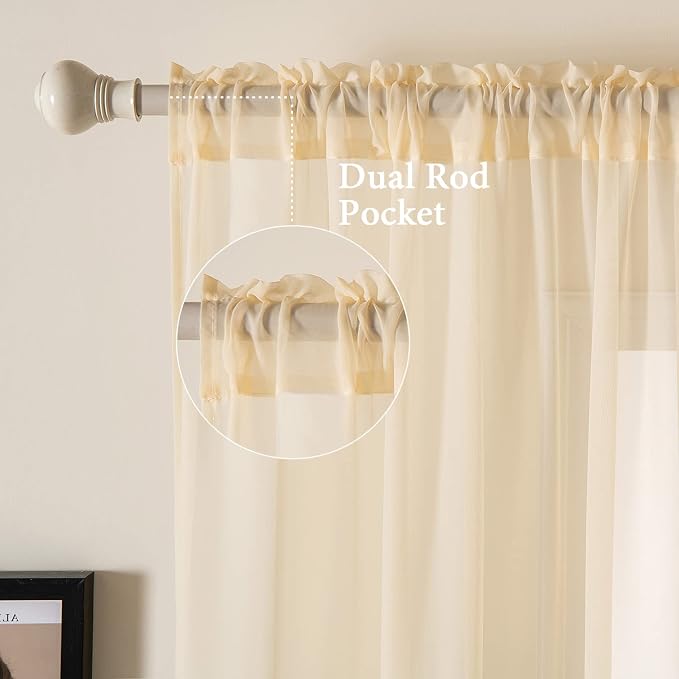 MIULEE Cream Beige Window Sheer Curtains - Image 2