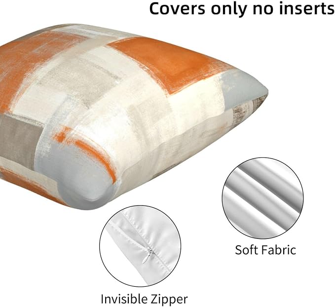 bassyil Orange Grey Abstract Art Painting Throw Pillow Covers Decorative Linen - Image 3