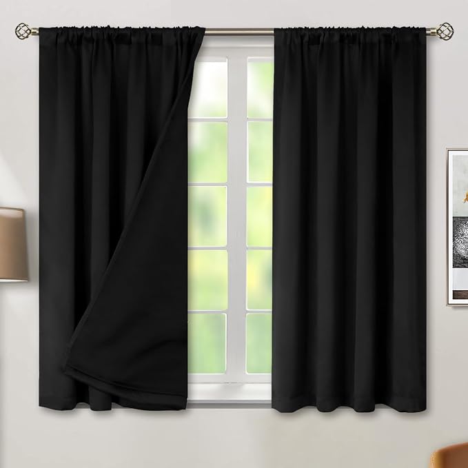 BGment Black Blackout Curtains for Bedroom 54 Inch Length, Rod Pocket 100% by BGment
