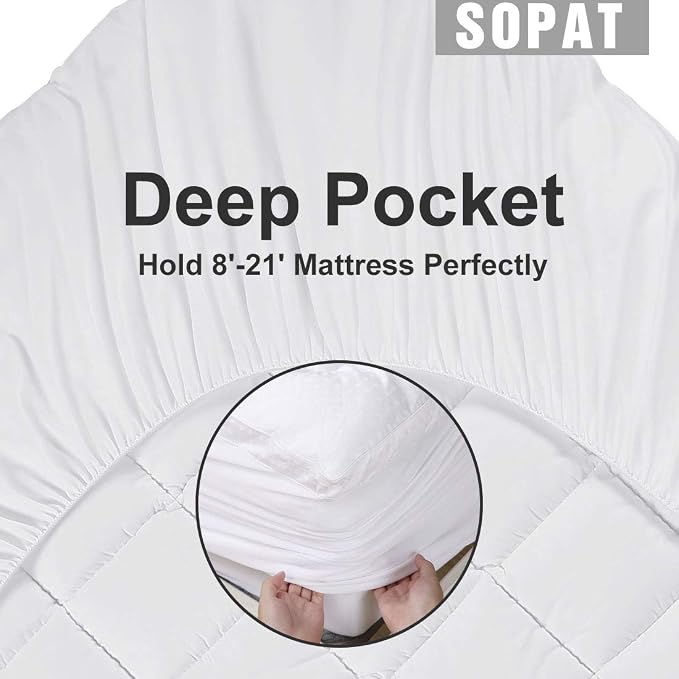 SOPAT Extra Thick Mattress Topper Twin 400TC Cotton Pillow Top Breathable - Image 5
