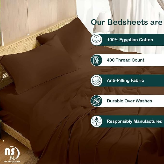 NON Sticky cotton Full Size Sleeper Sofa Sheets, 4 Piece Egyptian Cotton Bed - Image 2