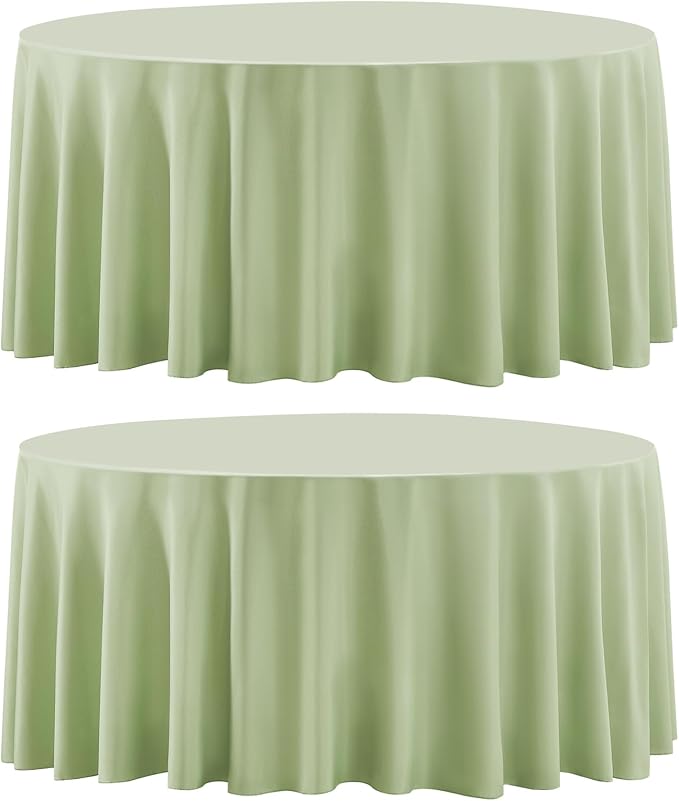 Round Tablecloth 2 Pack 90 Inch Sage Green Tablecloths Washable Decorative by AOCOZHomeLifeMuseum