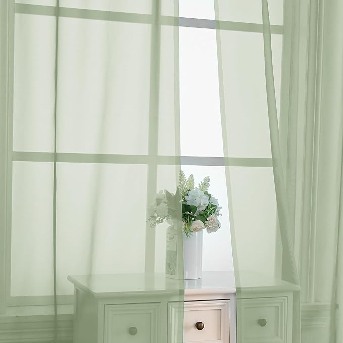 OVZME Light Green Sheer Curtains 90 Inches Long 2 Panels - Image 4