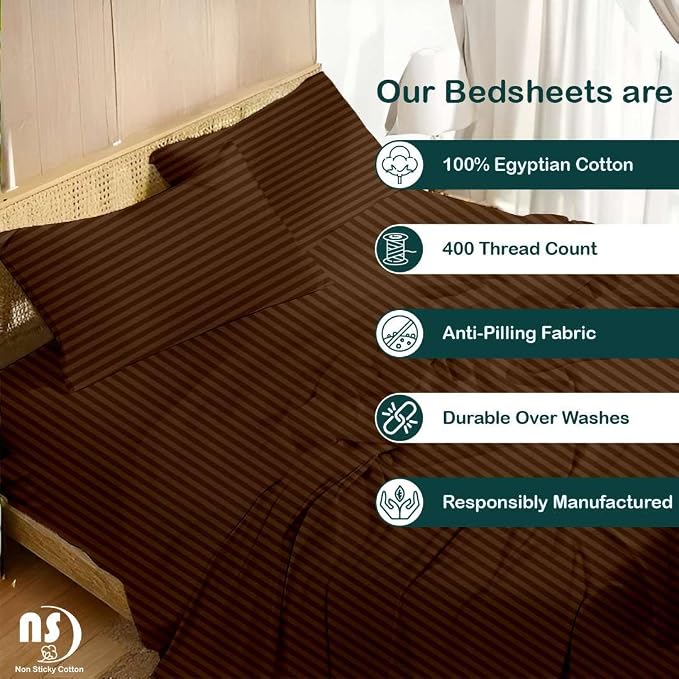 NON Sticky cotton Twin Size Sleeper Sofa Sheets, 4 Piece Egyptian Cotton Bed - Image 2