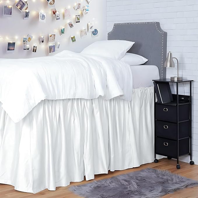 Shreem Linen Dorm Room Bed Skirt Twin XL 46 Inch Drop, 100% Microfiber Extra by SHREEM+LINEN