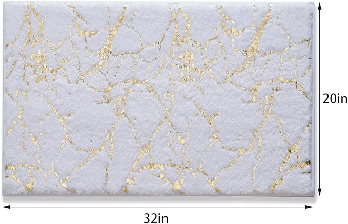 QJHOMO Marble Bathroom Rug White and Gold Decor Bathroom Rugs Non Slip Bath Mat - Image 3