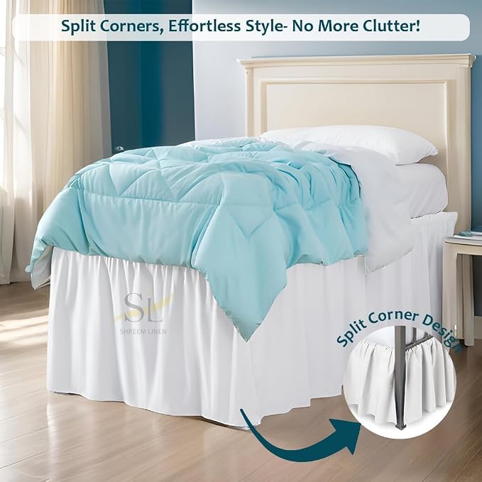 Shreem Linen Dorm Room Bed Skirt Twin XL 50 Inch Drop, 100% Microfiber Extra - Image 3