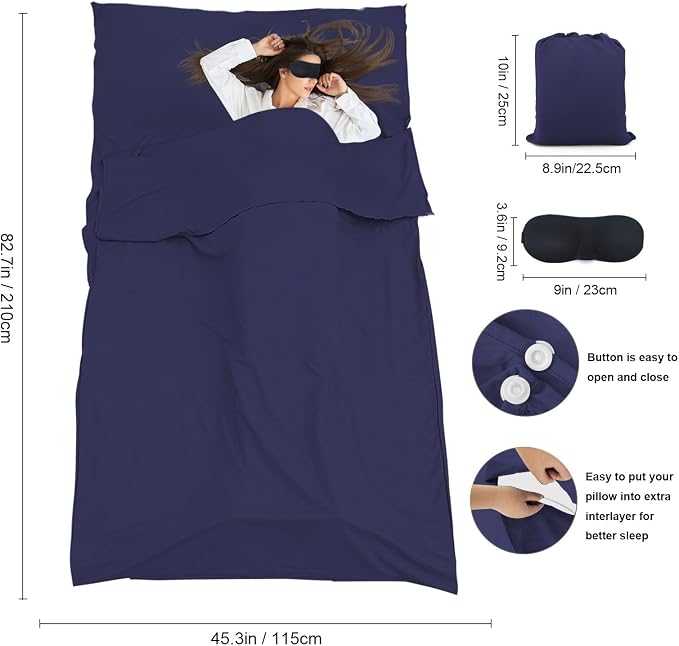 Sleeping Bag Liner, Travel Sheet & Adult Sleep Sack, Camping Sheets Travel - Image 5