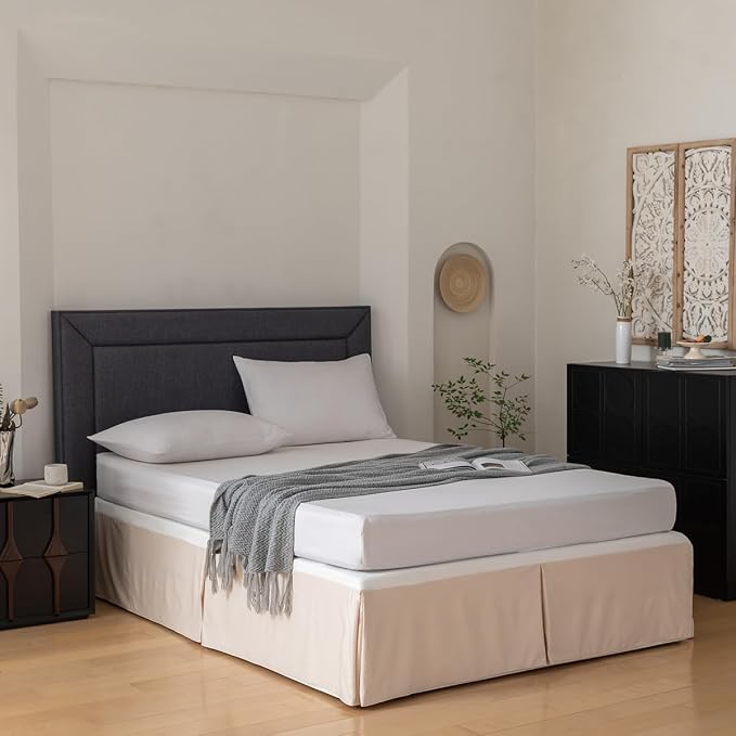 Queen Bed Skirt, Grid Plaid Soft Quadruple Pleated Ruffle Bed Skirt, Tailored - Image 6
