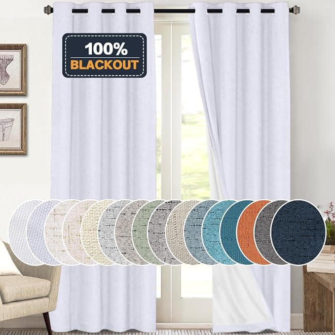 PrinceDeco 100% Blackout Linen Textured Curtains by PrinceDeco