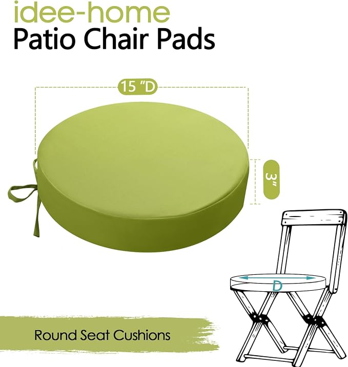 idee-home Outdoor Bistro Chair Cushions, 15”x15”x 3” Thick Outdoor Round Seat - Image 7
