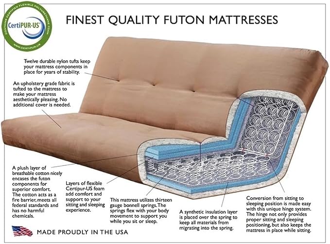 BOWERY HILL Full-Size Faux Leather Futon in Java Brown-Frame Not Included - Image 4