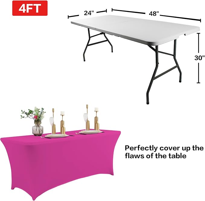 IVAPUPU 2 Pack 4FT Table Cloth for Rectangular Fitted Events Stretch Fuchsia - Image 3
