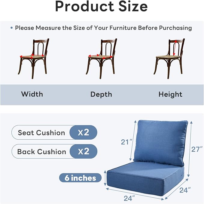 6" Thicker Outdoor Chair Cushion 2 Sets - Image 2