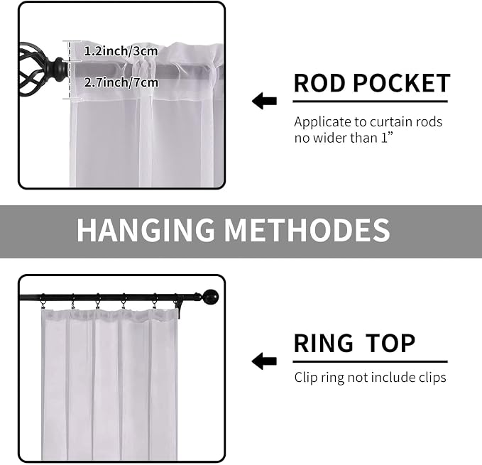 Sheer Curtains 84 Inches Long 2 Panels, Rod Pocket Short Curtain - Image 2