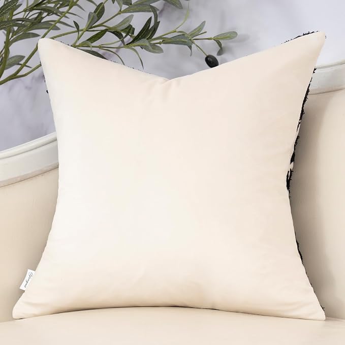Yangest Chenille Floral Pillow Cover 20 x 20 Inches, Neutral Jacquard Square - Image 2