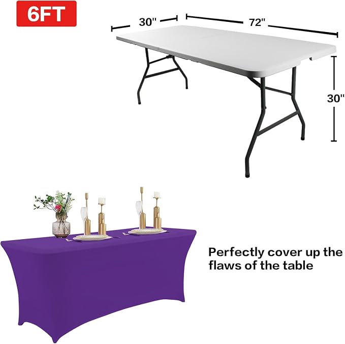 IVAPUPU 6FT Table Cloth for Rectangular Fitted Events Stretch Purple Washable - Image 2