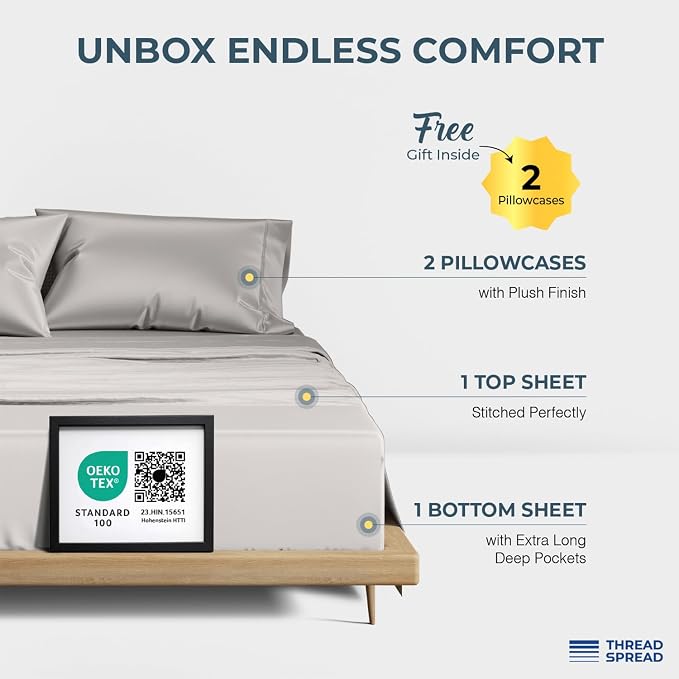 THREAD SPREAD 100% Egyptian Cotton Sheets California King Size - Image 3