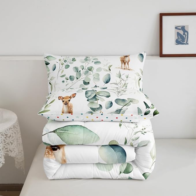 Erosebridal Cartoon Deer Queen Comforter Set Toddler Woodland Wildlife Bedding - Image 6