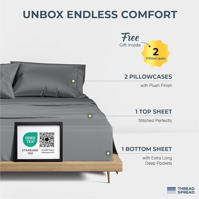 THREAD SPREAD 100% Egyptian Cotton Sheets Bed Set - Image 3