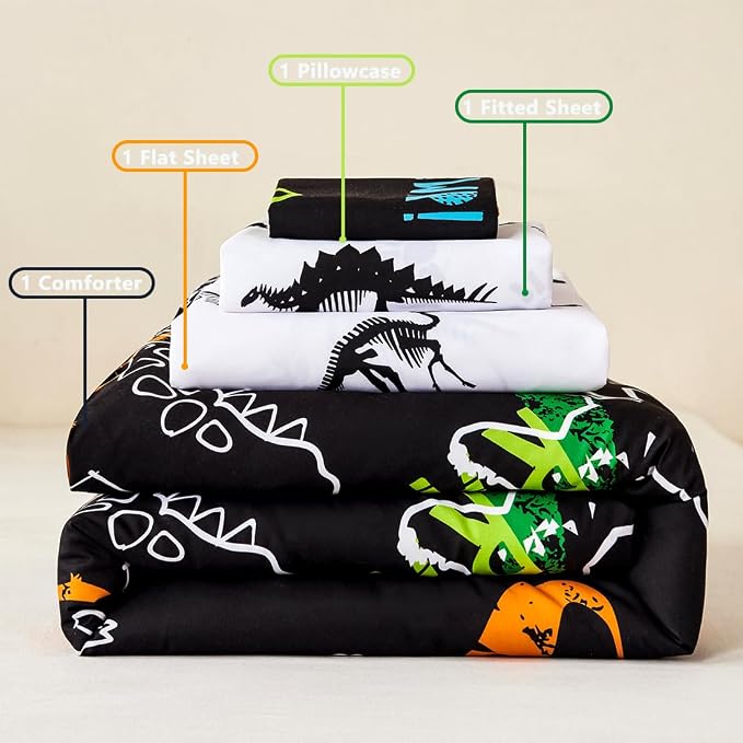 PERFEMET Twin Kids Bedding Sets 4-Piece Cartoon Dinosaur Boys Comforter - Image 7