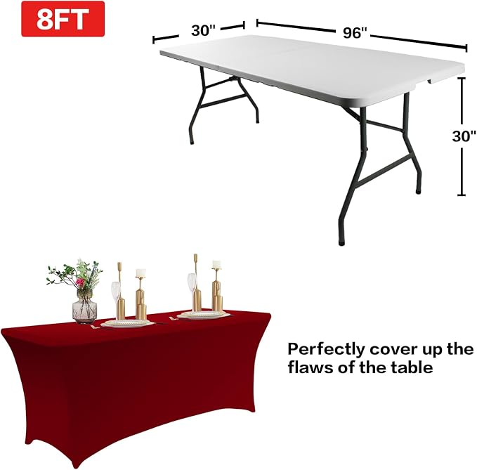 IVAPUPU 2 Pack 8FT Table Cloth for Rectangular Fitted Events Stretch Burgundy - Image 3
