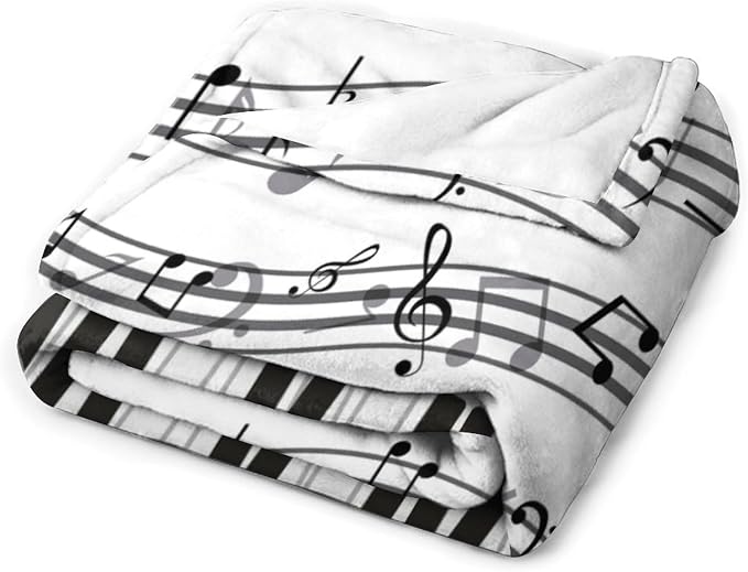 Music Blanket Black White Piano Keys Music Note Modern Abstract Art Print Soft - Image 2