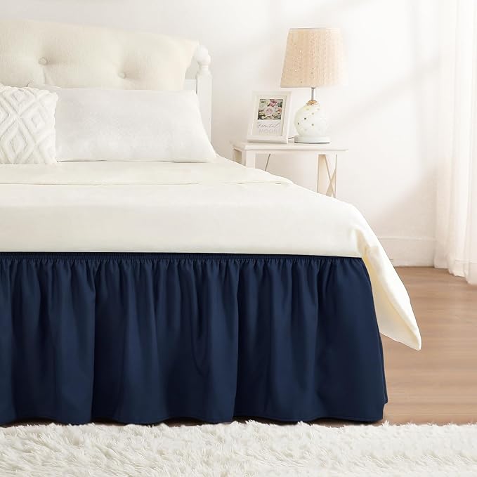 RIMELA Navy Blue Bed Skirt Queen Size 15 Inch Drop, Elastic Bed Skirting by RIMELABedSkirt