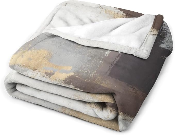 Fashion Gradient Blanket, Modern Abstract Baroque Grey Glod Painting Strokes - Image 4