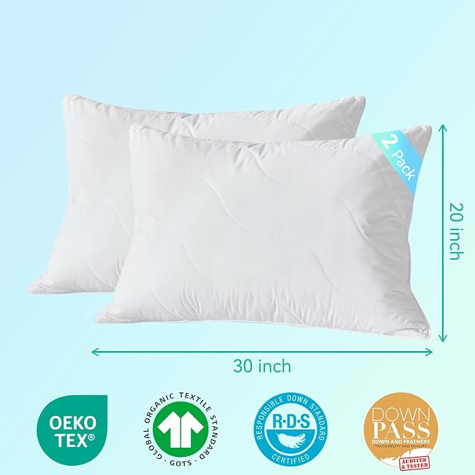 Three Geese White Goose Feather Down Pillows Standard Size, Cotton Pillows Set - Image 2