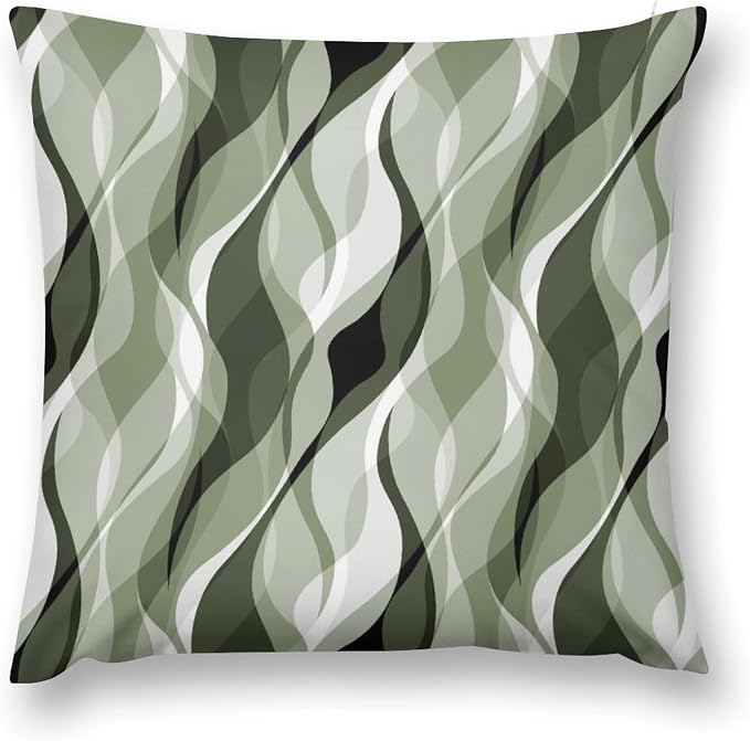 Sage Green Throw Pillow Covers Abstract Ombre Green and Grey Striped Decorations by MYS+QiQi