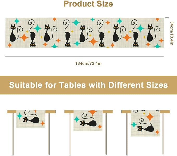 Mid Century Cat Table Runner, 13x120 Inch - Image 3