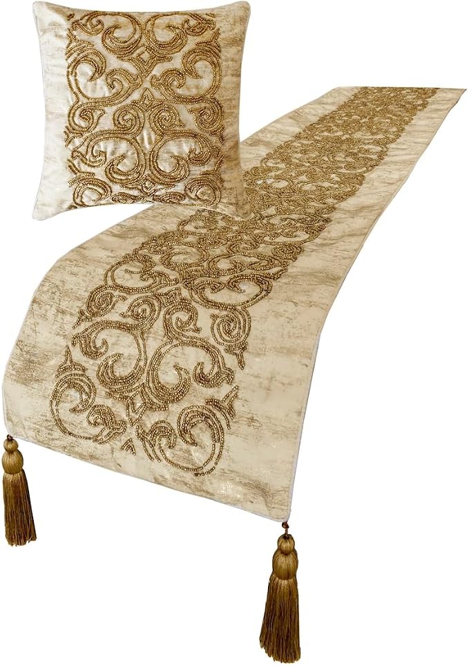 The HomeCentric King/Queen/Twin Gold Designer Queen 74"x18" Bed Runner - Image 4