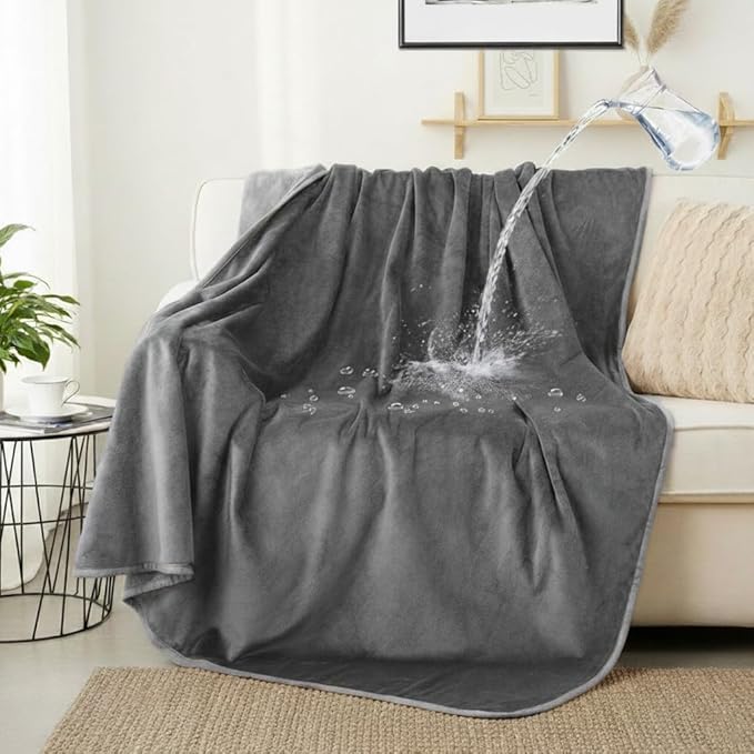 Waterproof Dog Blankets Dark Grey, Soft Fluffy Sofa Car Bed Protector, by CAPT.SNOOZE