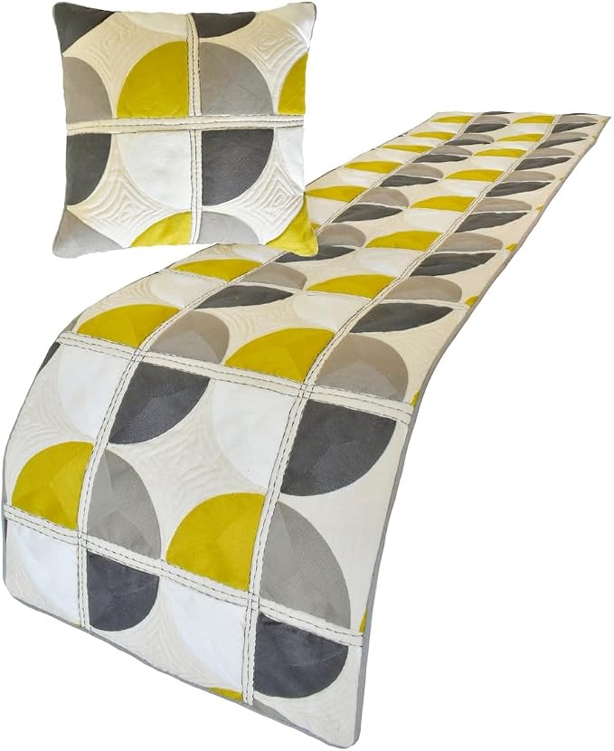 The HomeCentric King/Queen/Twin Yellow & Grey Luxury Twin 53"x18" Bed Runner - Image 3