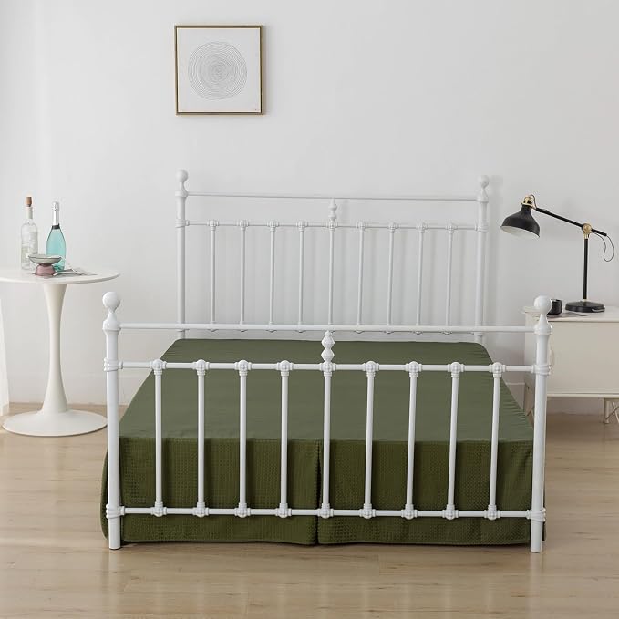 Queen Bed Skirt, Pleated Waffle Weave Bed Skirt - Image 4