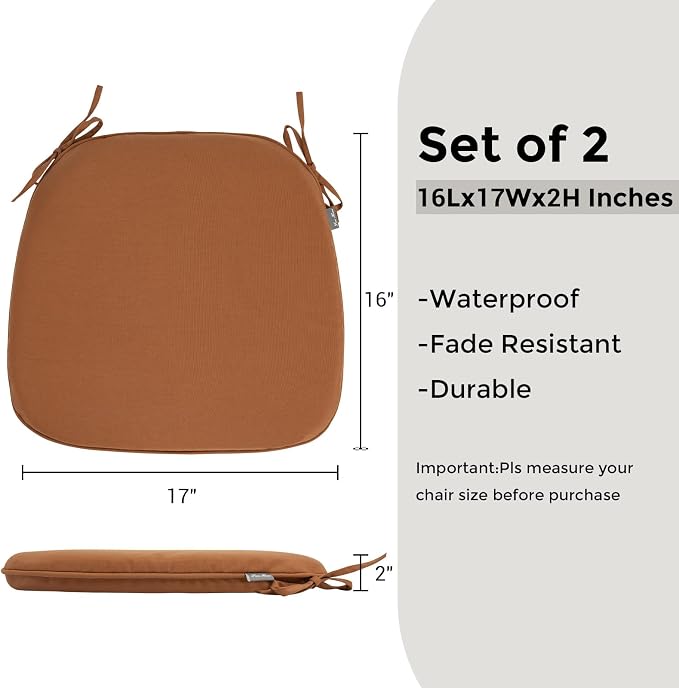 Outdoor Chair Cushions Set of 2, Patio Seat Cushion 17"x16"x2", U-Shaped Dining - Image 4
