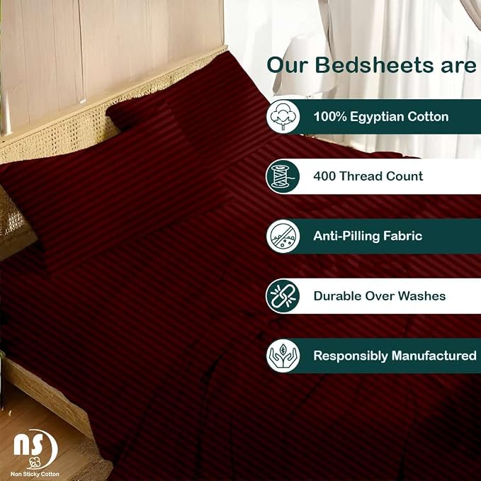 NON Sticky cotton Full Size Sleeper Sofa Sheets, 4 Piece Egyptian Cotton Bed - Image 2