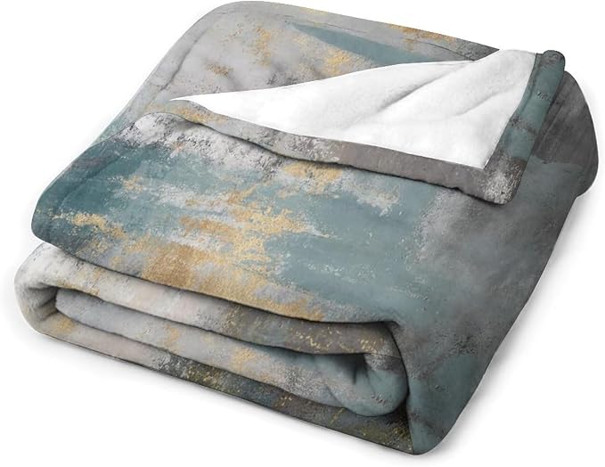 Fashion Gradient Blanket, Modern Art Baroque Gold Grey Green Painting Strokes - Image 4