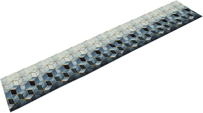 Geometric Blue Marble Table Runner Abstract Hexagon Pattern Texture Table Runner - Image 8