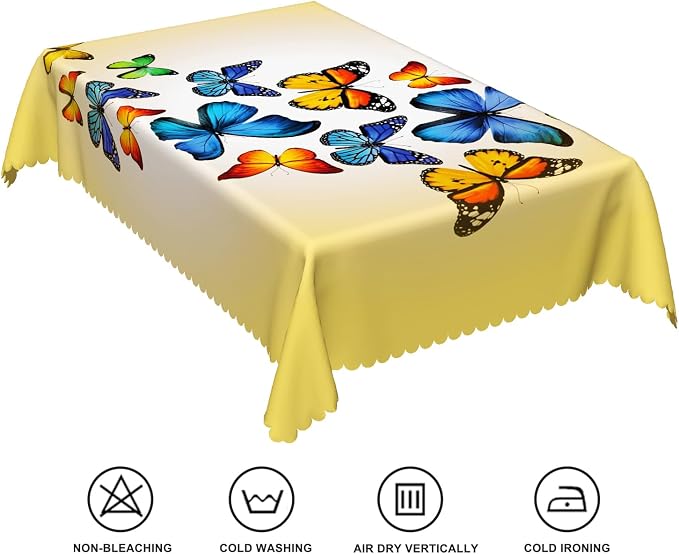 70x120inches Butterfly Rectangle Tablecloth Colorful Butterflies Printed Yellow - Image 6