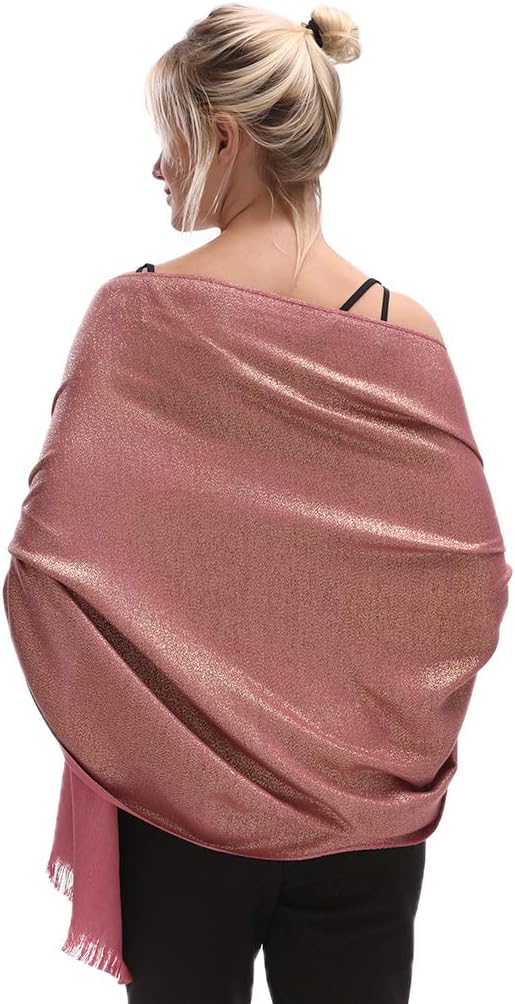 LMVERNA Women's Sparkling Metallic Soft Pashmina Shawls and Wraps Scarf in - Image 3